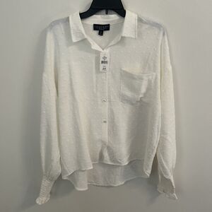 Laundry by Shelli Segal White Textured Button Front Blouse Size M NWT